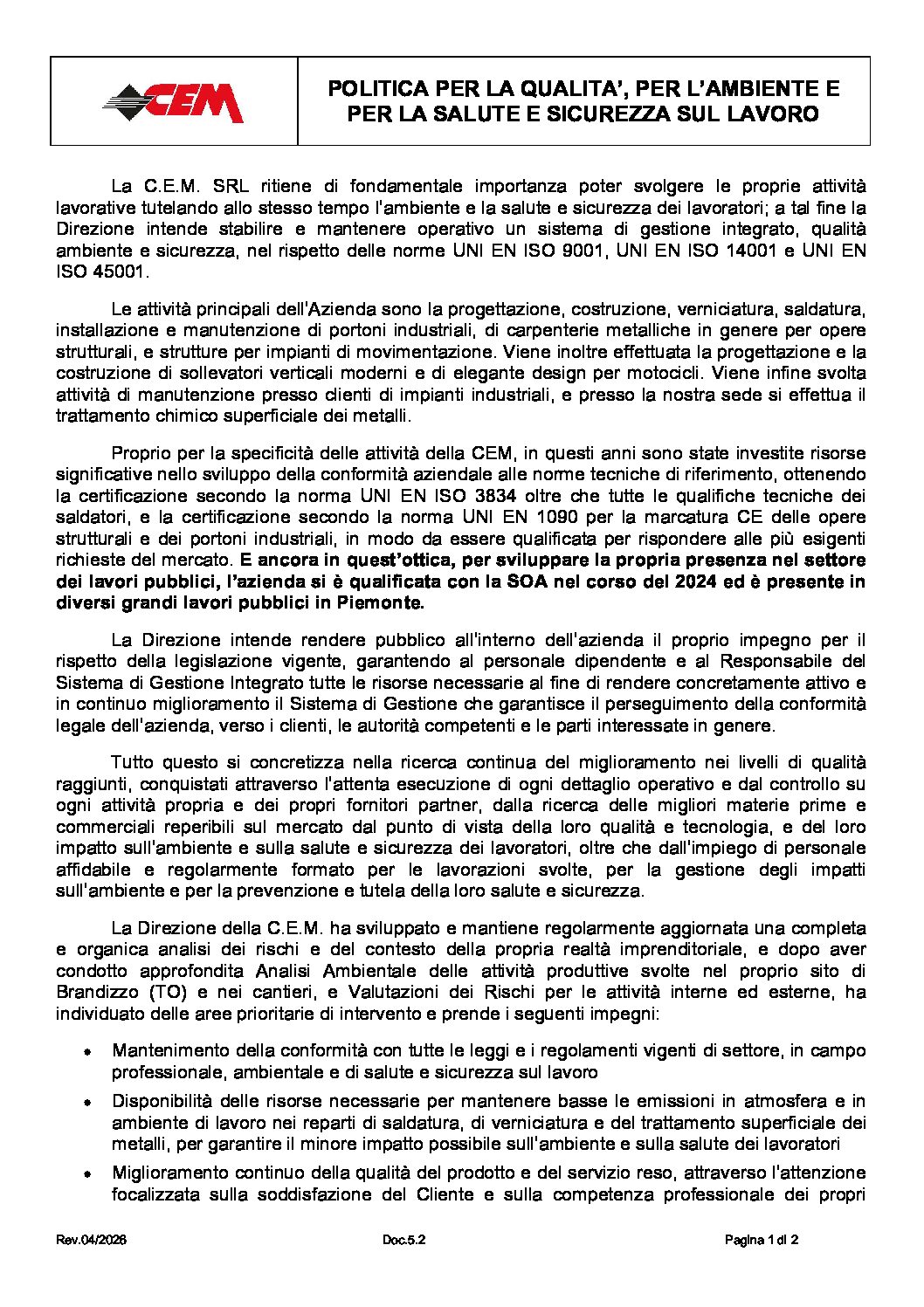 Doc 5.2 DichiarazionePoliticaIntegrata_2026